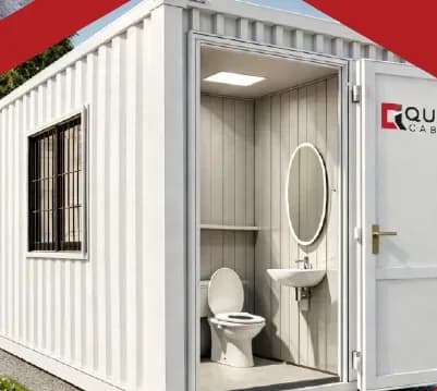 Quad Cabins sanitary cabin interior with WC and washbasin